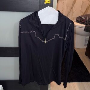 Kerrits Black Long-Sleeve Quarter-Zip Top with Rhinestone Accents